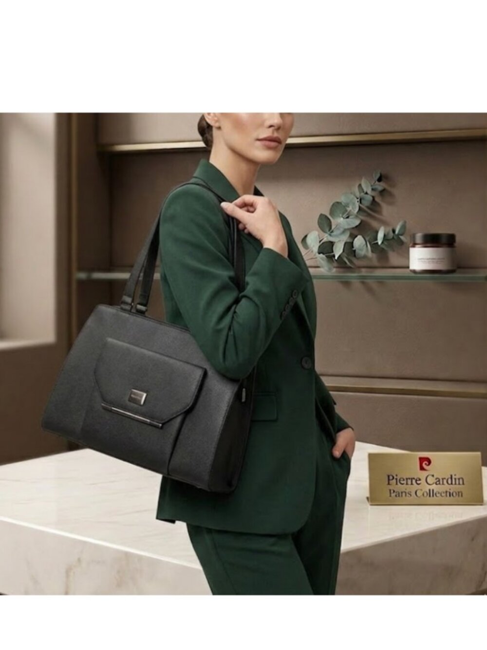 Pierre Cardin Genuine Leather Black Women’s Business Messenger Shoulder Bag Tote